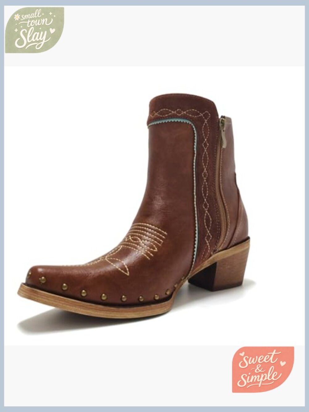 Fringe Booties Studded Ankle Boots with Turquoise Stones - Picture 4 of 7